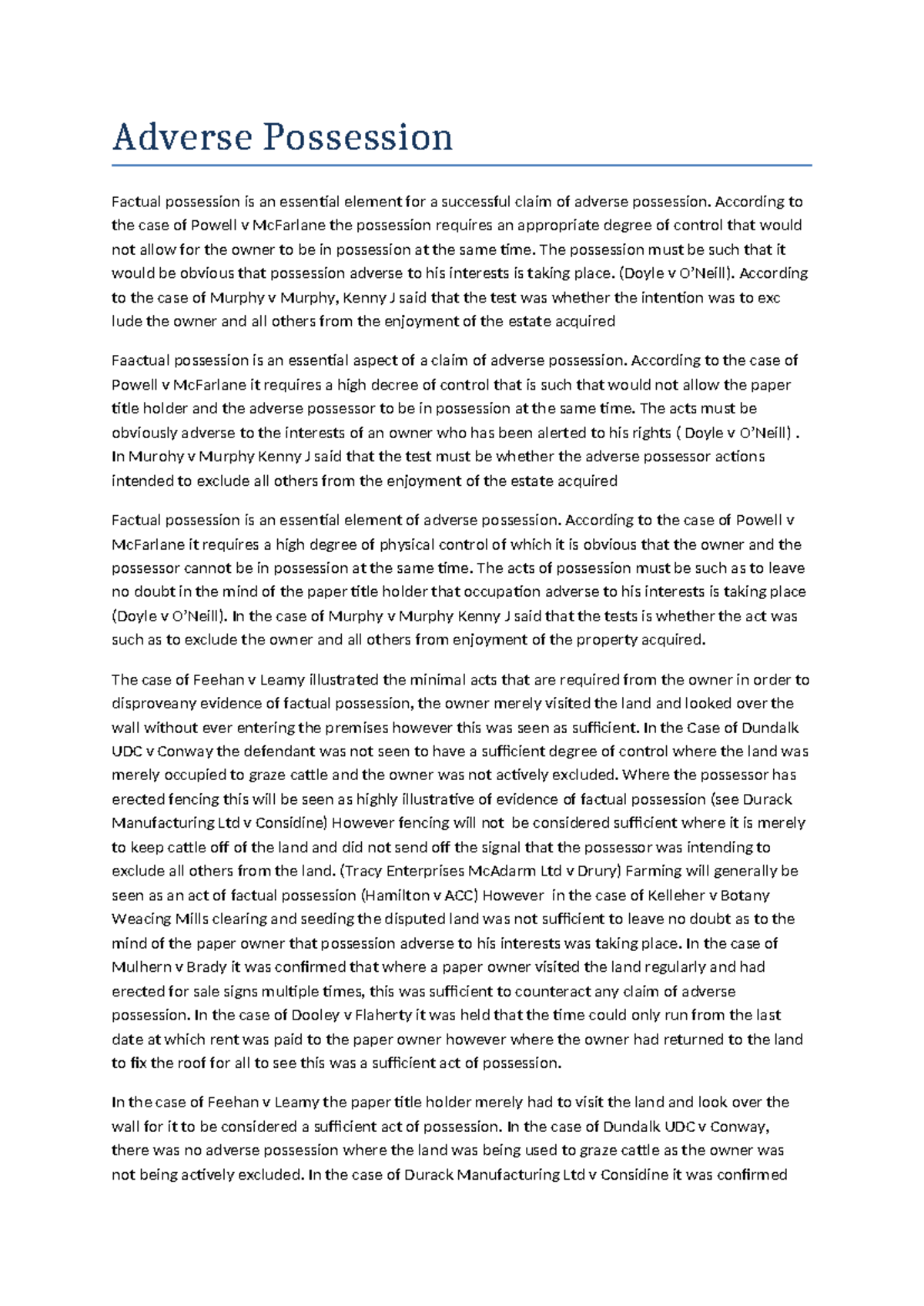 Adverse Possession: Key Cases and Principles in Property Law - Studocu