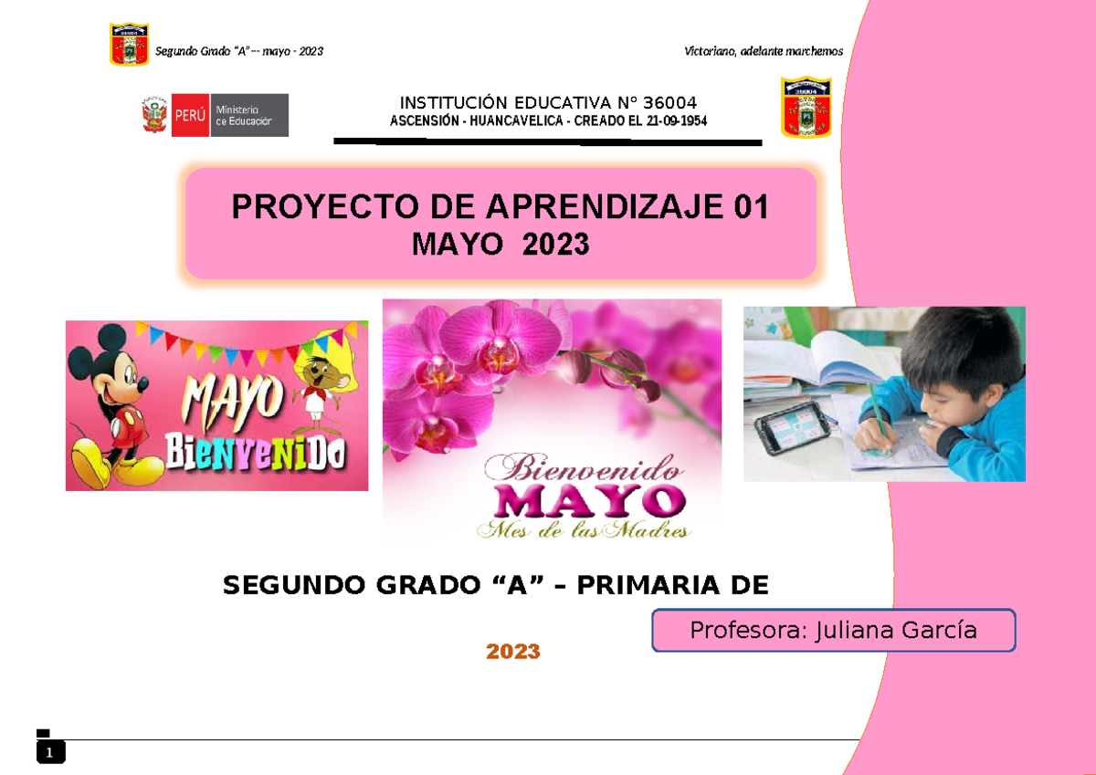 Proyecto de Aprendizaje N° 01 - 2do Grado "A" (Mayo 2023) - Studocu