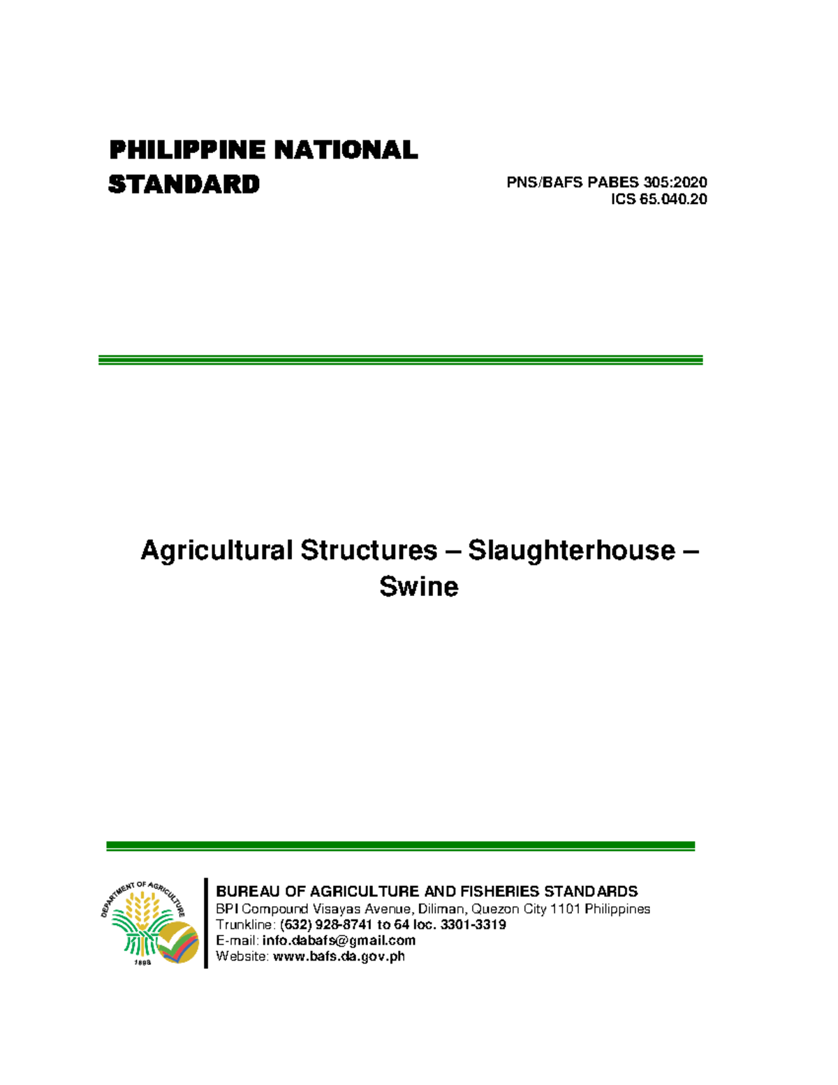 PNS 305 Agricultural Structures: Slaughterhouse Standards for Swine ...