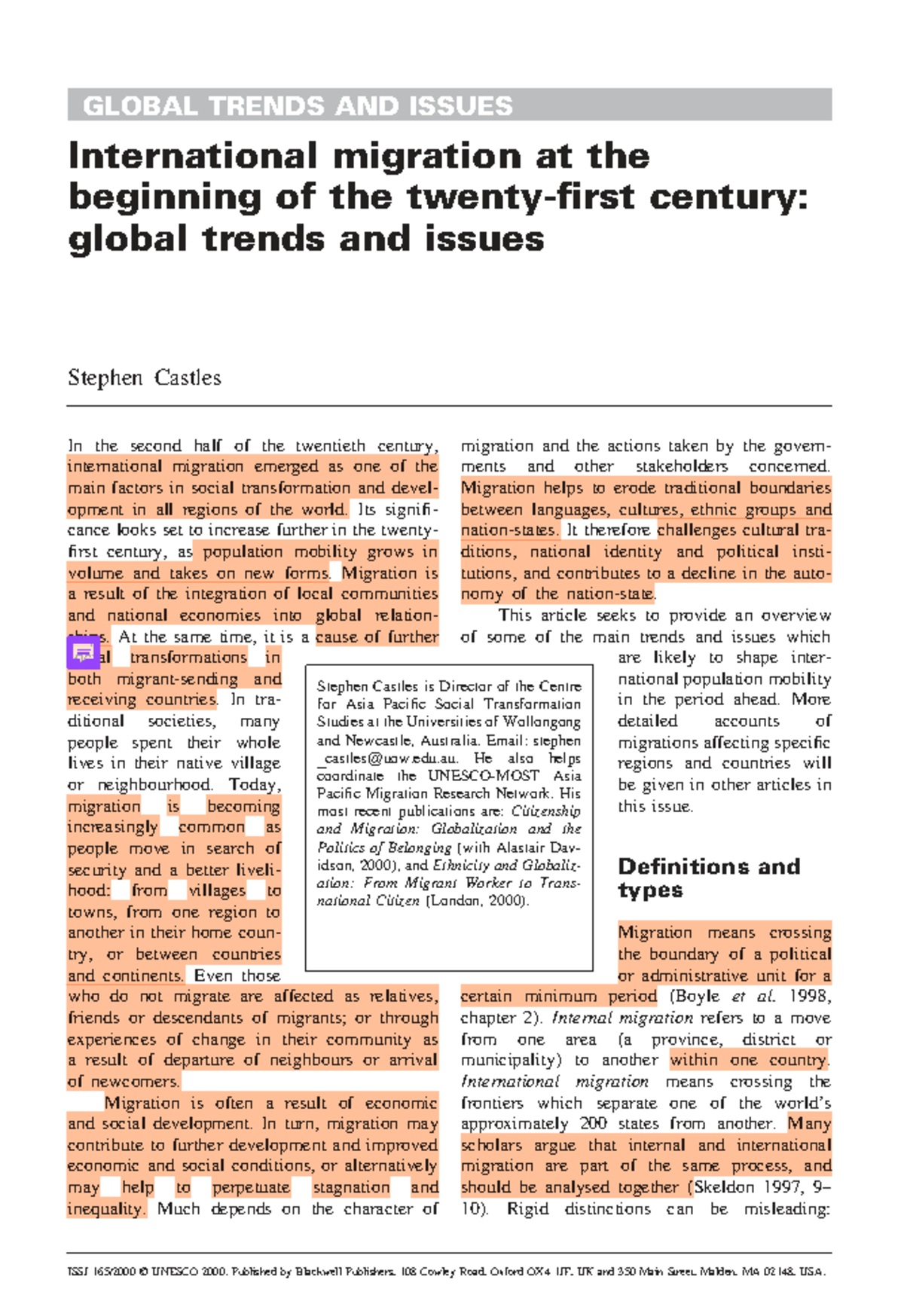GR5: Migration - Global Trends and Issues Report - Studocu