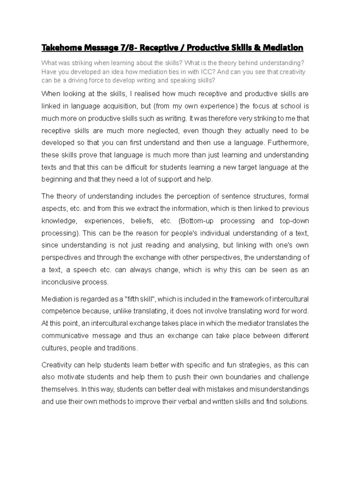 Takehome Message: Receptive & Productive Skills in Mediation and ICC ...