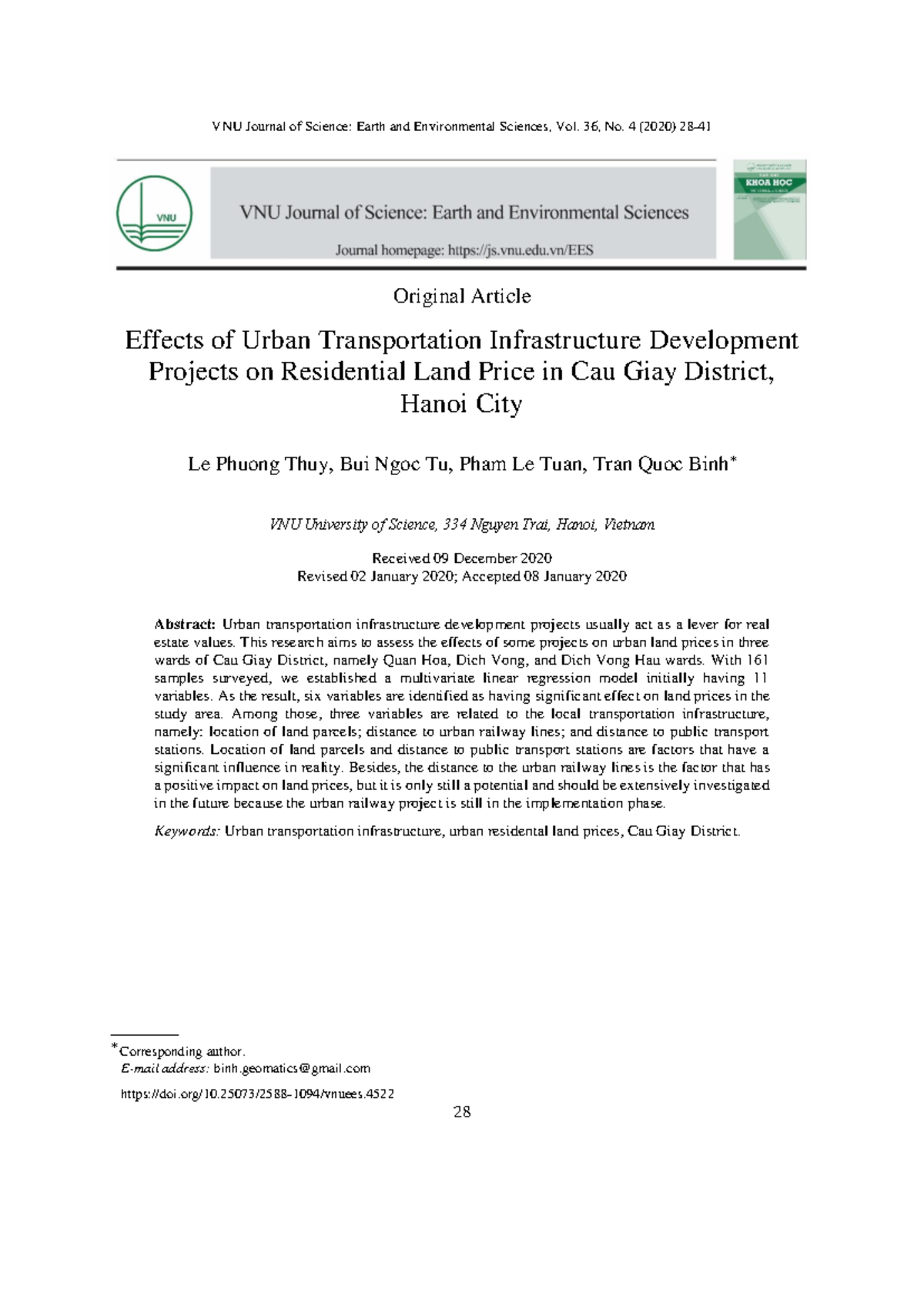4522 49 11465 1 10 202012 20 - VNU Journal of Science: Earth and ...
