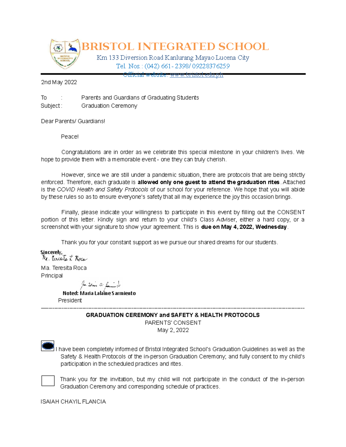Graduation Ceremony Consent Form - GRADE 12 STEM - Studocu