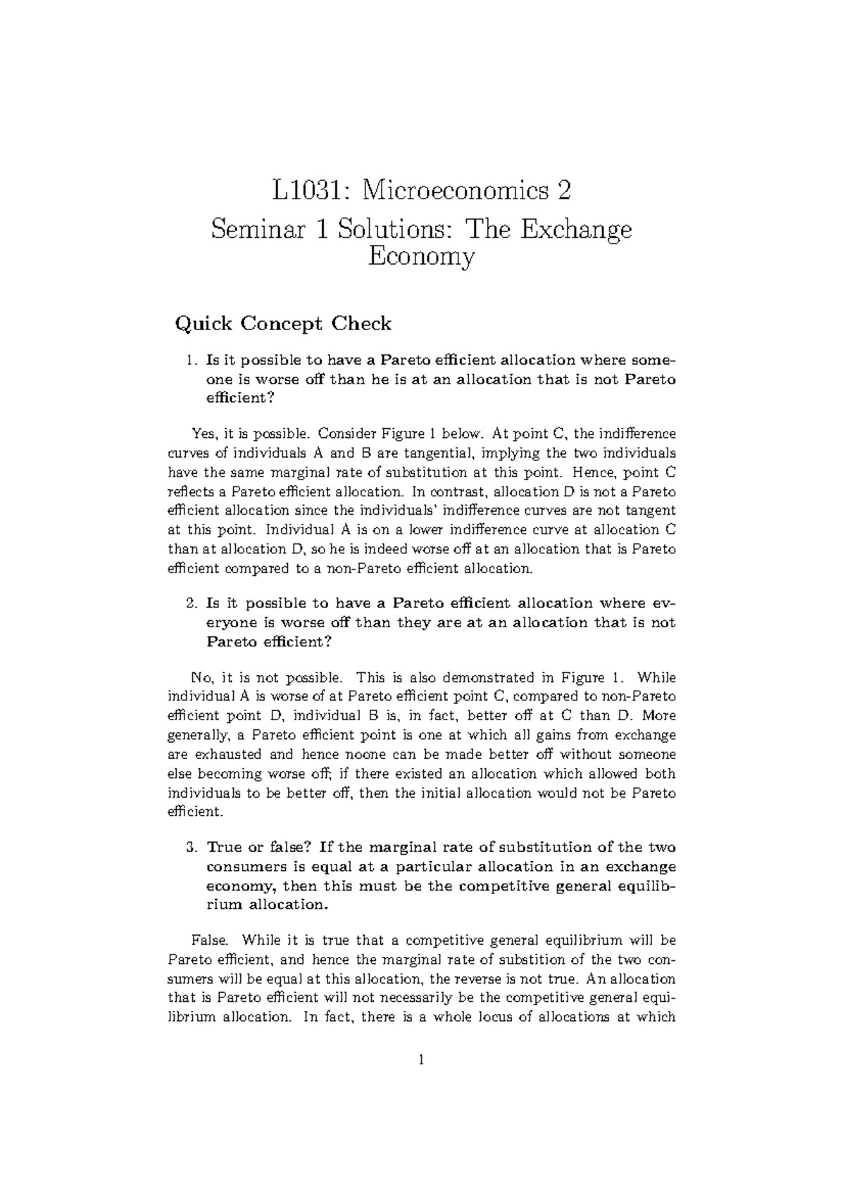 Micro 2 all seminar questions and answers - L1031: Microeconomics 2 ...