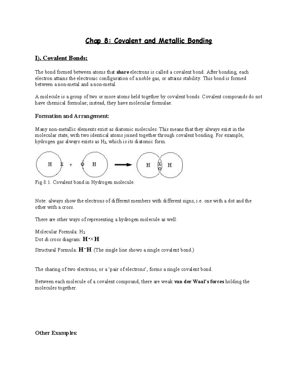 Chapter 8: Covalent and Metallic Bonding Overview - Studocu