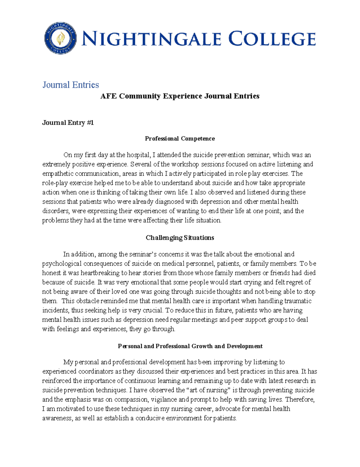AFE Community Experience Journal: Summer 2024 Reflections - Studocu