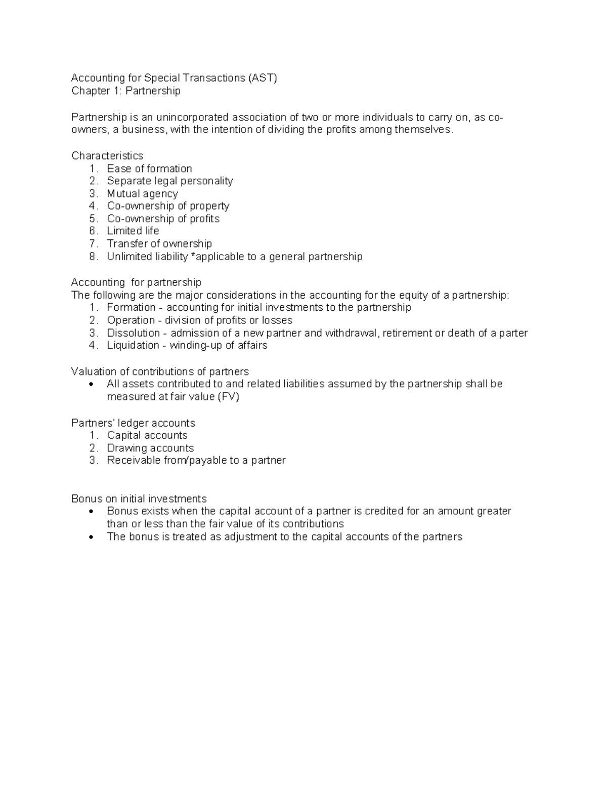 AST Chapter 1: Partnership Accounting and Key Considerations - Studocu