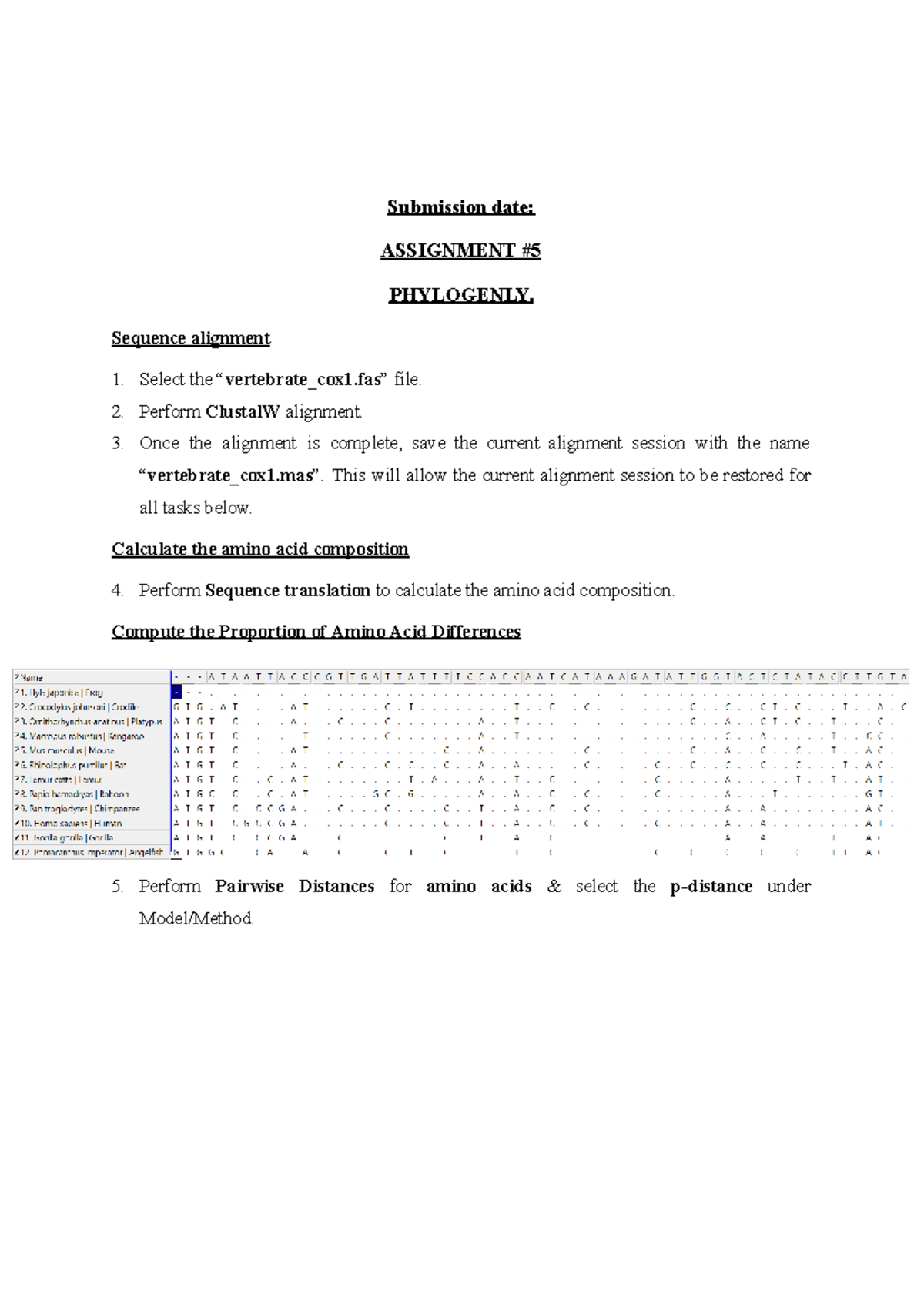 Assignment 5 - Final: Phylogeny Analysis and Sequence Alignment - Studocu