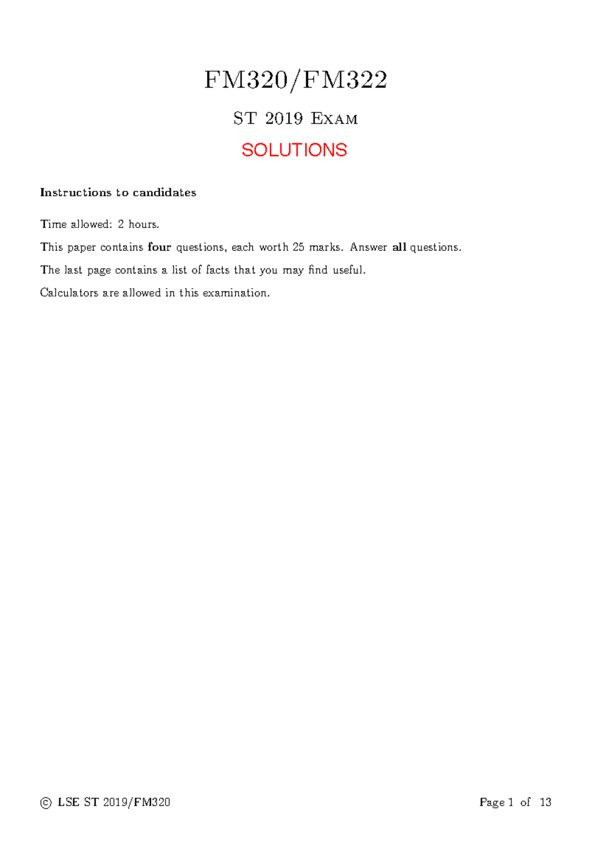 FM320 2019 Final Exam Answer Key and Solutions - Studocu