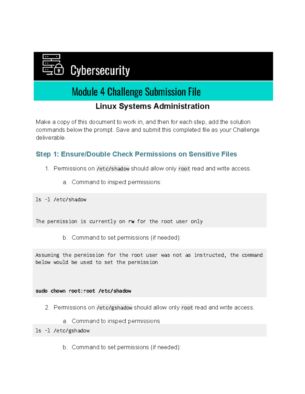 Linux Systems Administration - Module 4 Challenge Guide - Studocu