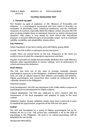 Sample Assessment Report 1 - PSYCHOLOGICAL REPORT I. Identifying Data ...