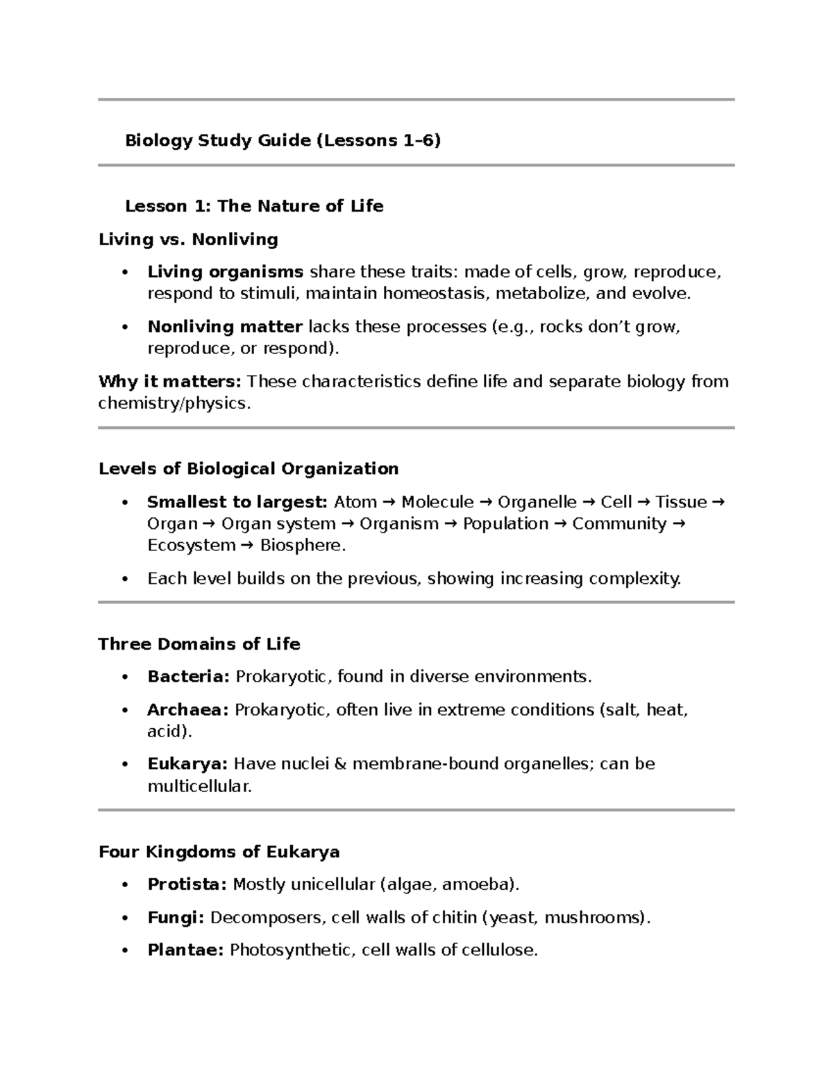 BIO156 Study Guide: Lessons 1-6 on Life, Cells, and Energy - Studocu