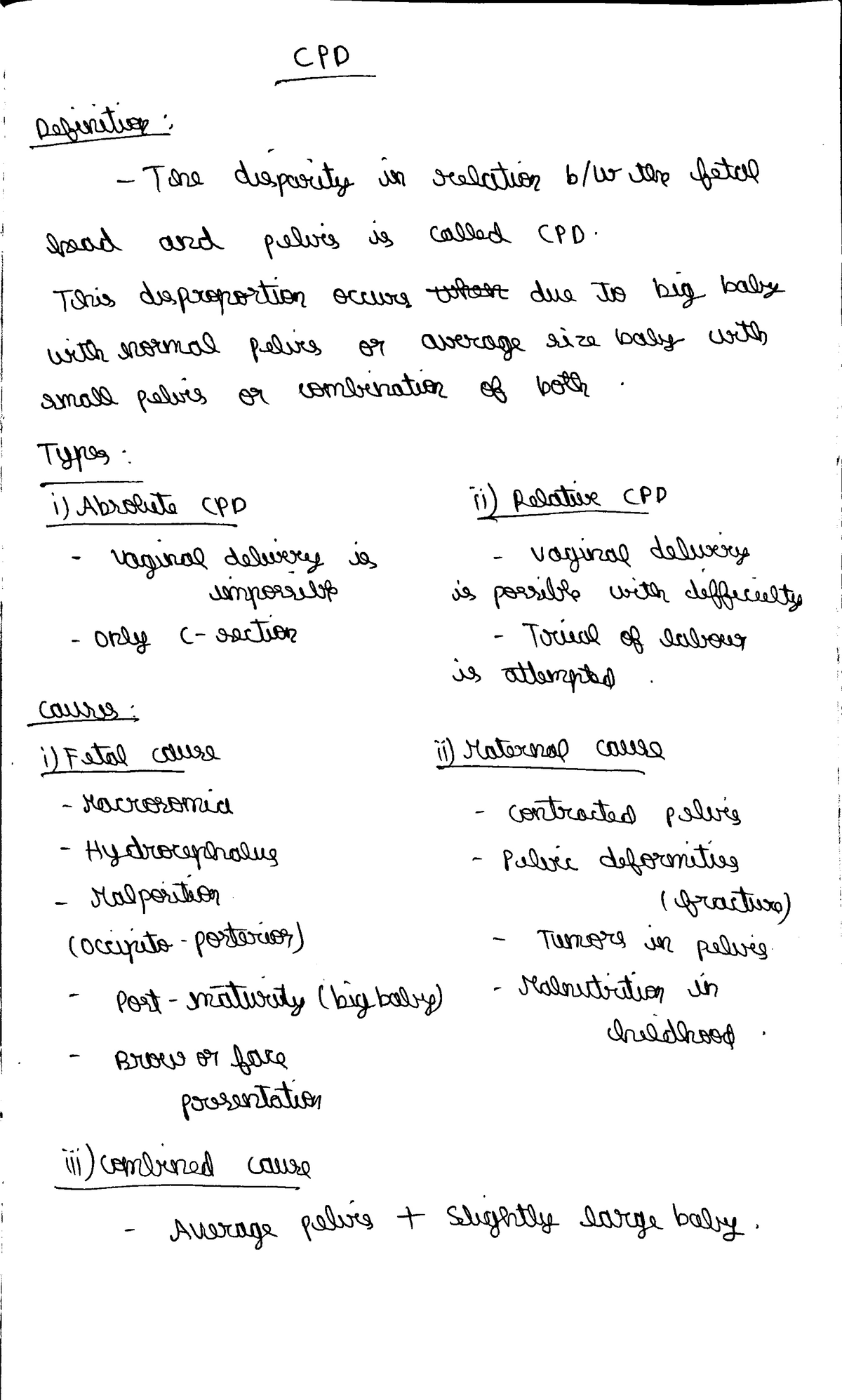 CPD - Obstetrics Notes on Fetal-Pelvic Disparity - Studocu
