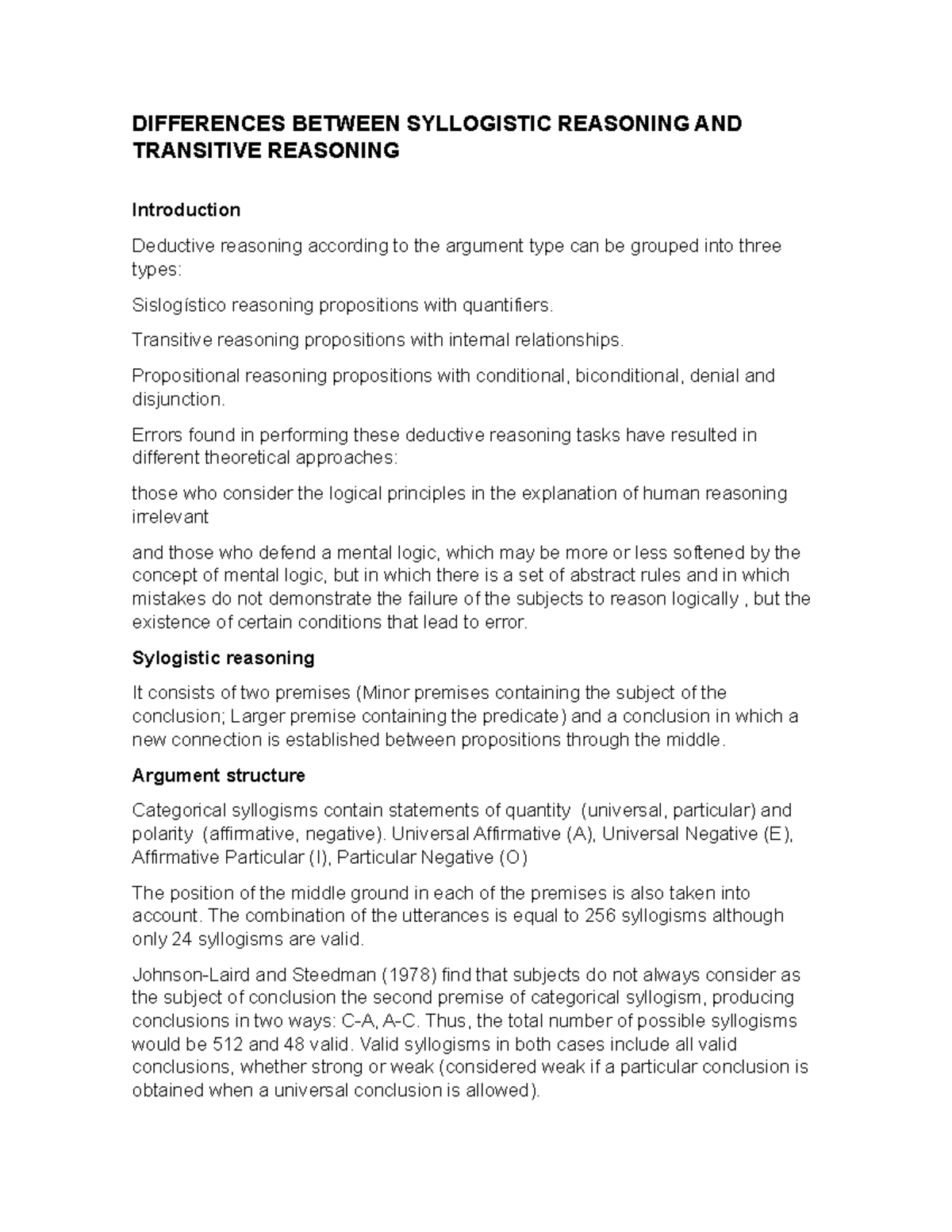 Differences Between Syllogistic Reasoning & Transitive Reasoning (PSY ...