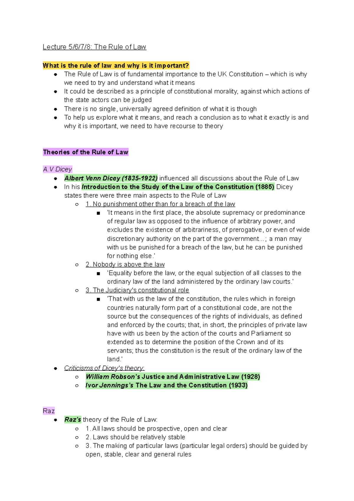 Lecture 5/6/7/8- The Rule of Law - Lecture 5/6/7/8: The Rule of Law ...