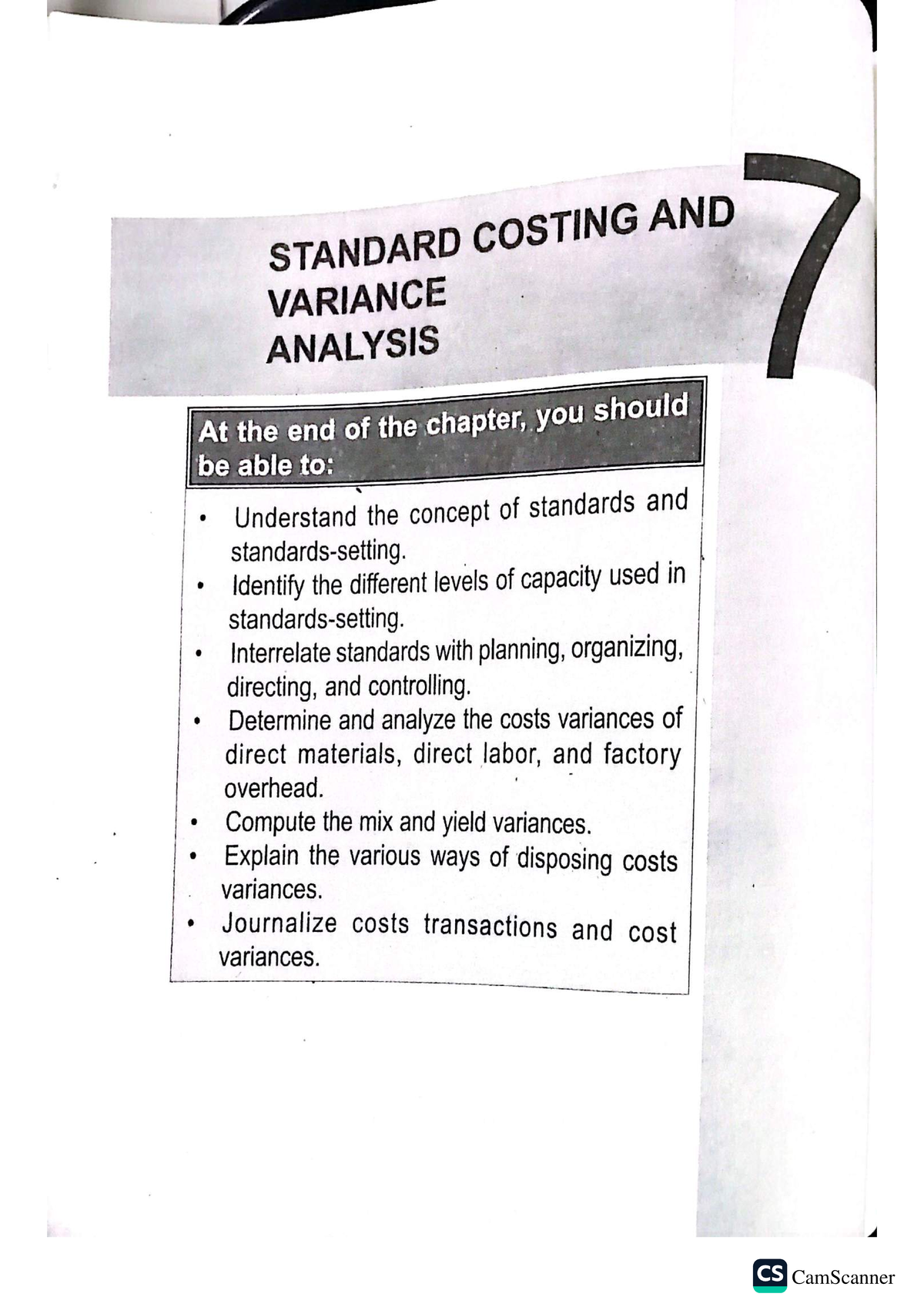 CS CHAPTER 7: STANDARD COSTING AND VARIANCE ANALYSIS - Studocu