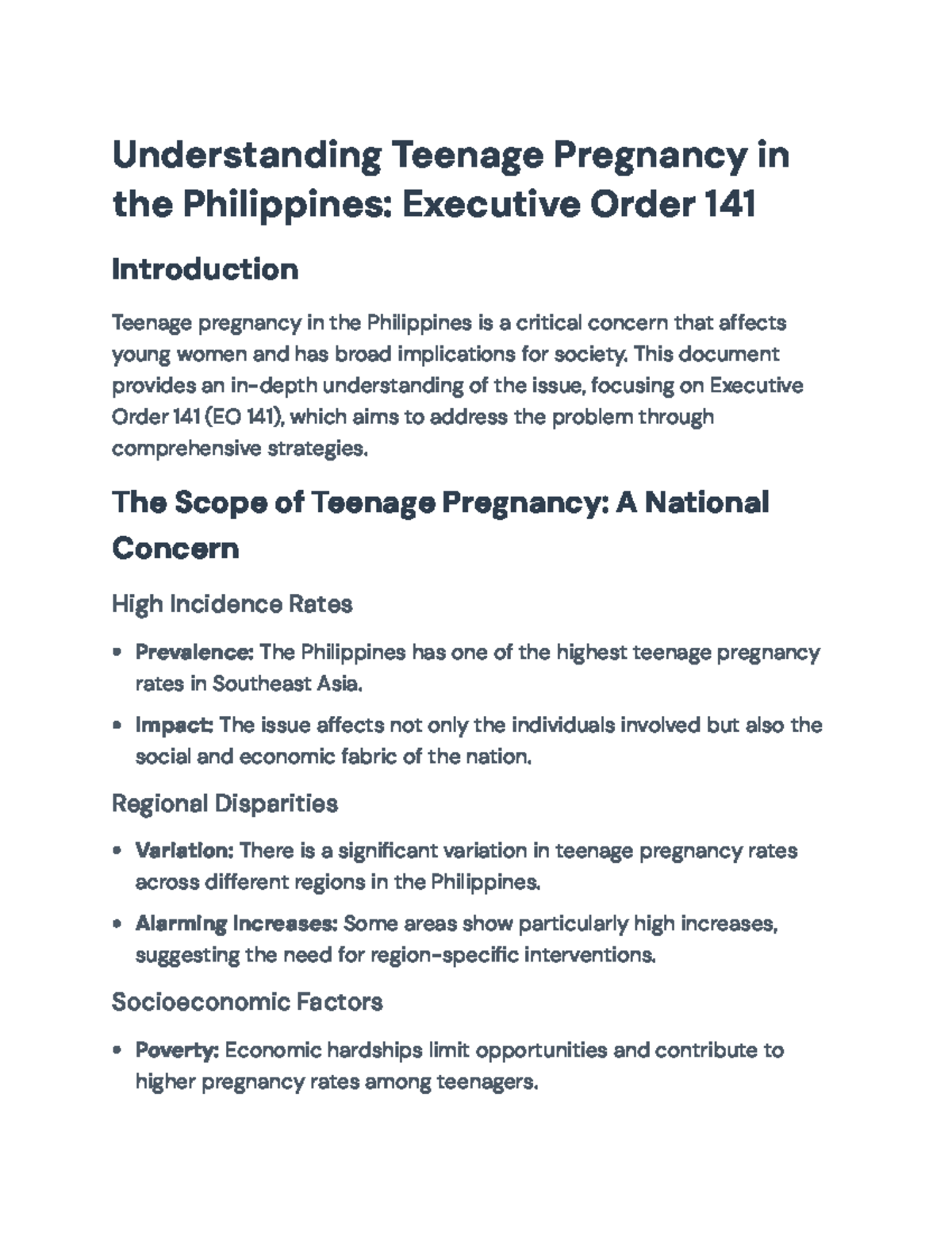 Understanding Teenage Pregnancy in the Philippines: Insights on EO 141 ...