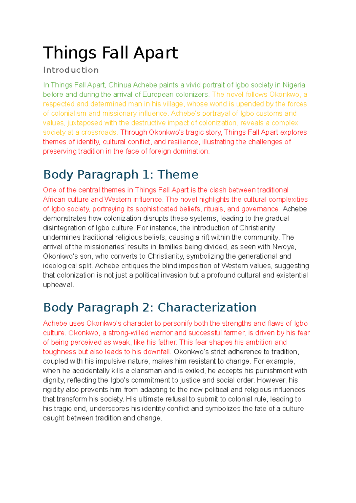 Things Fall Apart (ENG 101) - Analyzing Themes and Characters in Achebe ...