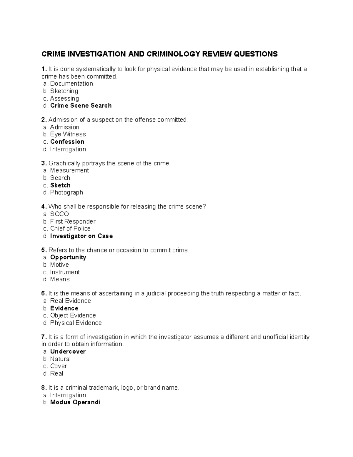 CRIM 101: Crime Investigation & Criminology Review Questions - Studocu