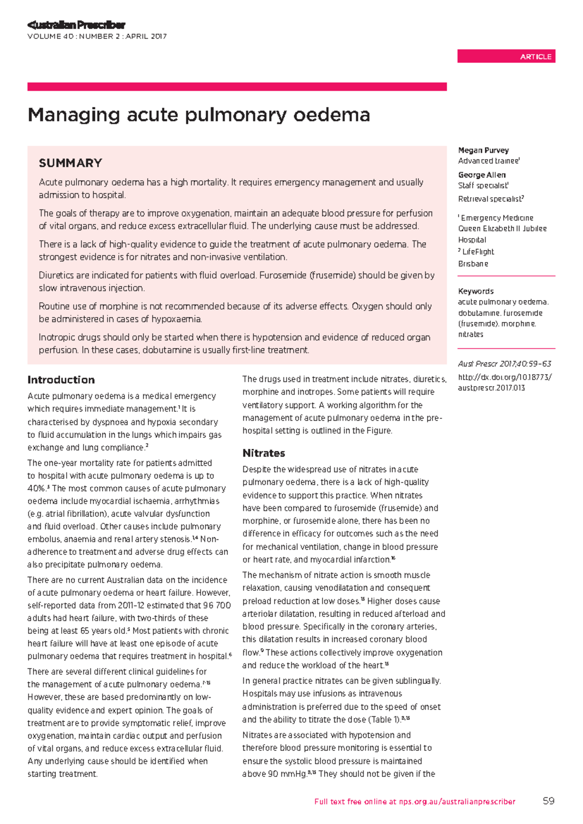Management of Acute Pulmonary Oedema: Guidelines and Evidence - Studocu