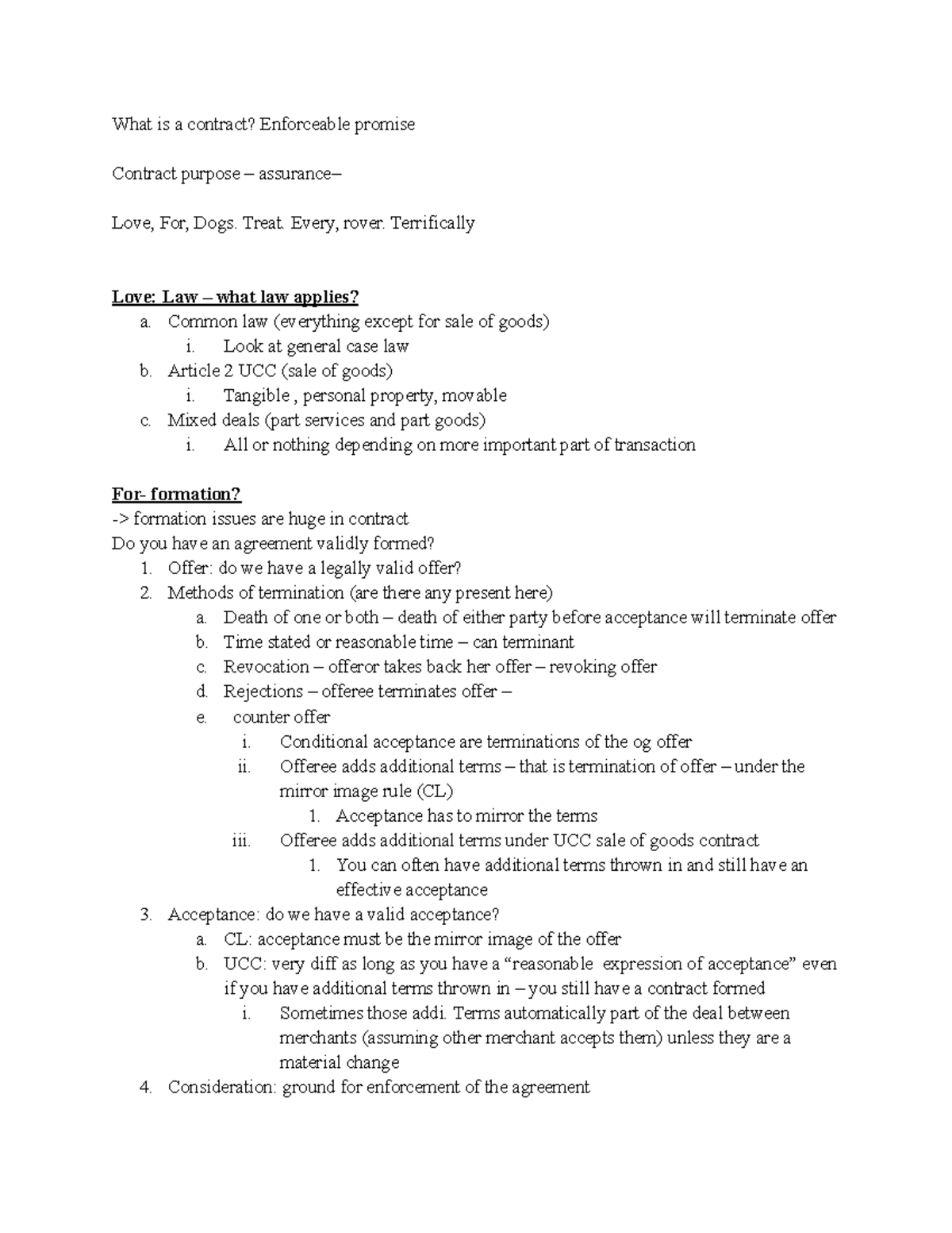 Barbri Contracts Review Notes for Law Exam Preparation - What is a ...