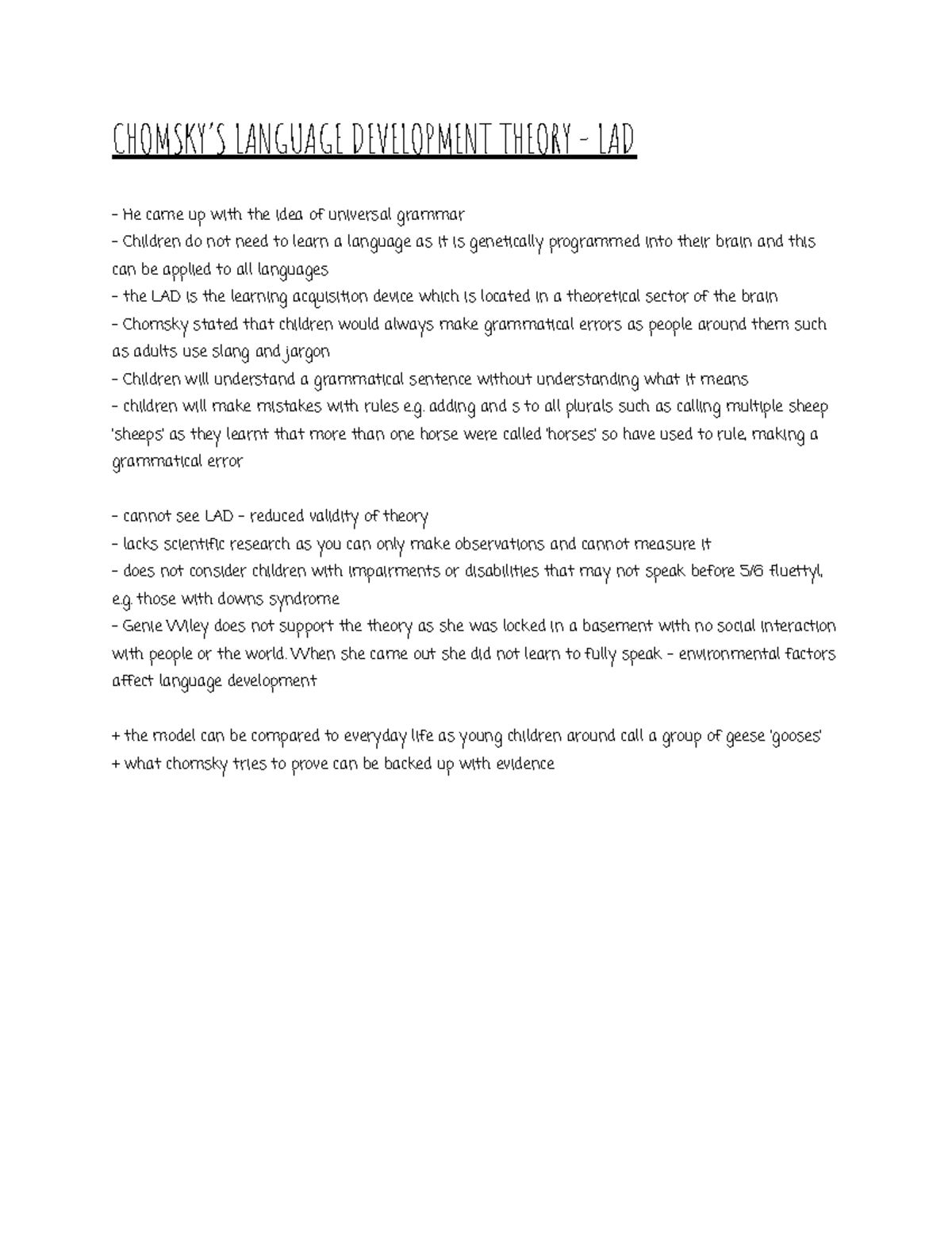 Untitled document - Chomsky - LAD - CHOMSKY’S LANGUAGE DEVELOPMENT ...