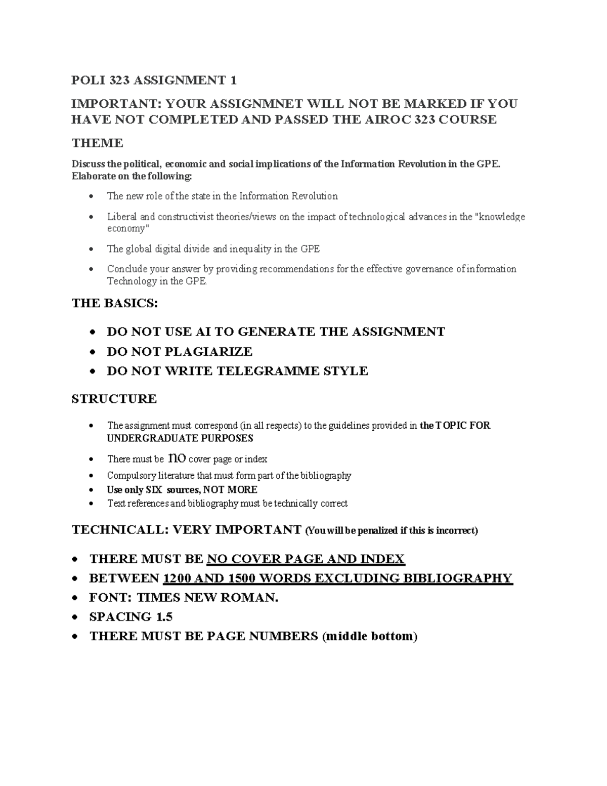 POLI 323 Assignment 1: Implications of the Information Revolution - Studocu