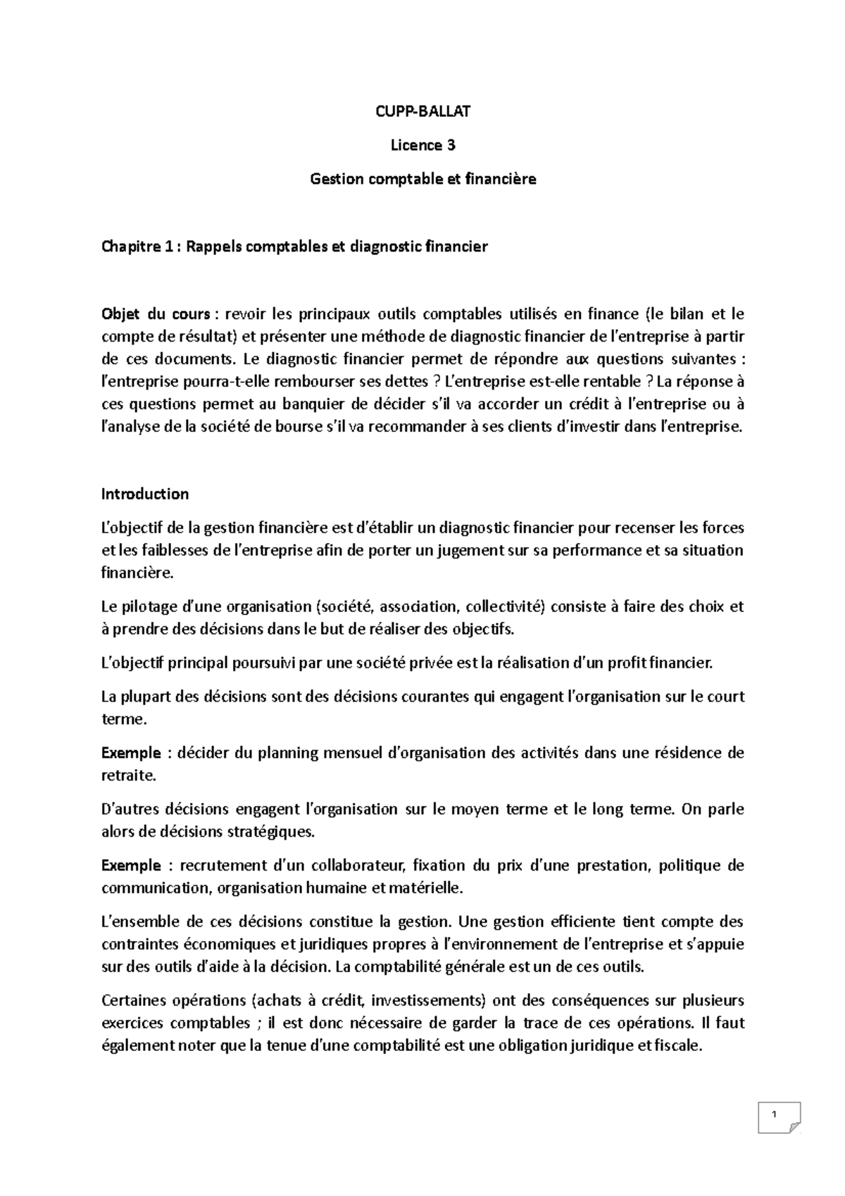 Chapitre 1 : Rappels Comptables & Diagnostic Financier - CUPP-BALLAT ...