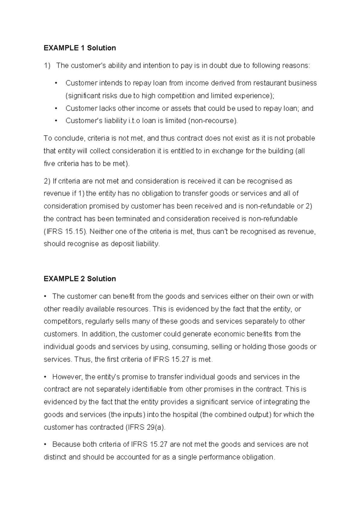 COAFA3 Week 2 - IFRS 15 Solutions to Examples and Analysis - Studocu