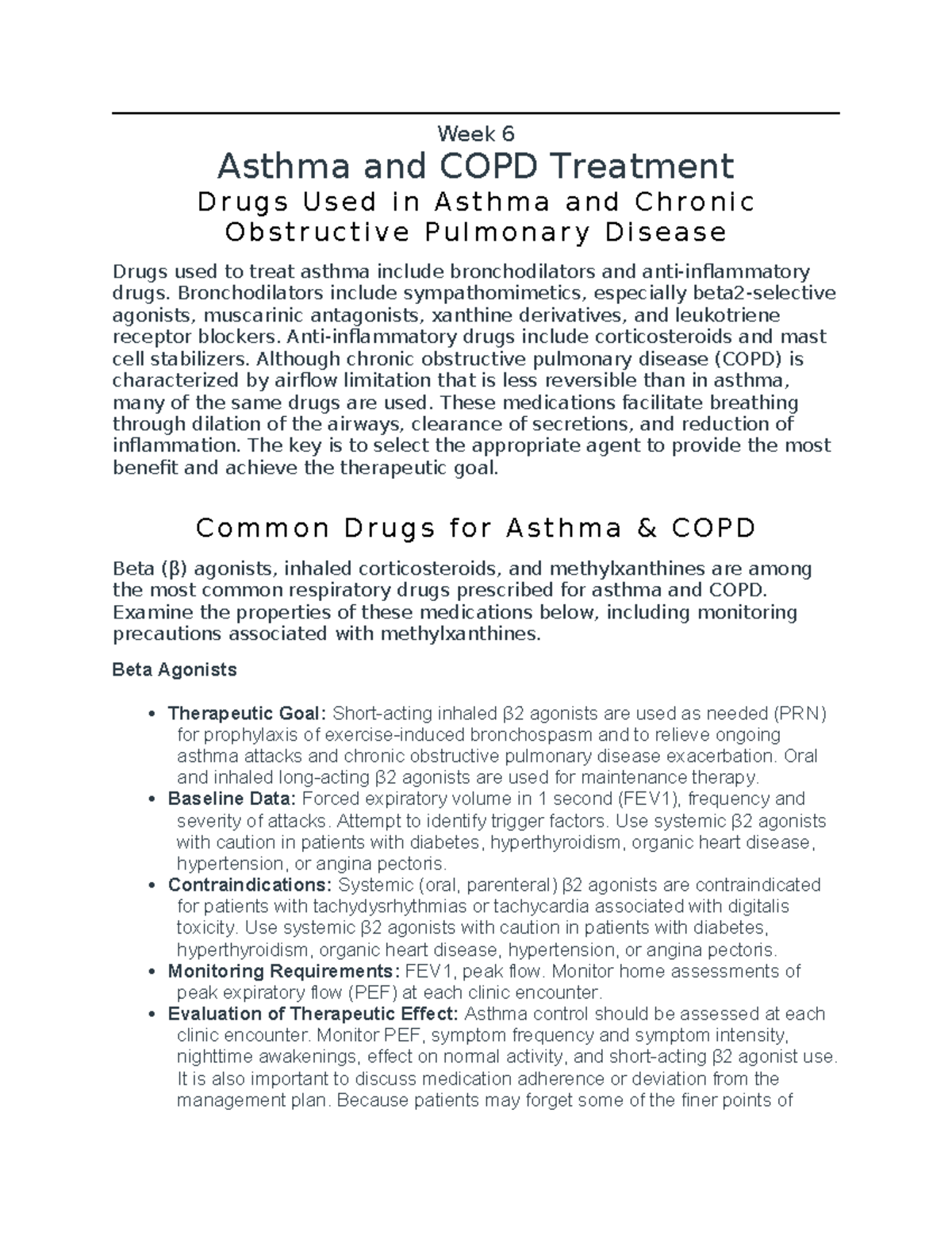 Week 6: Asthma and COPD Treatment Overview (Medications & Guidelines ...