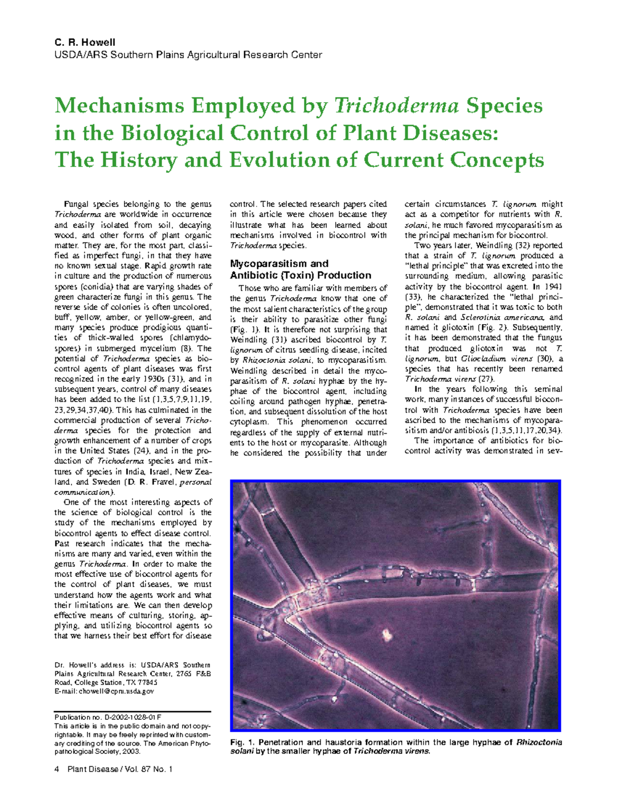 Mechanisms of Trichoderma Species in Plant Disease Biocontrol (BC ...