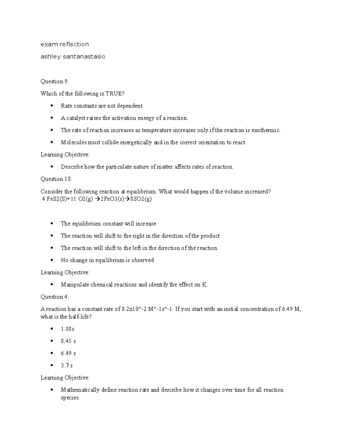 Exam Reflection: Chemistry Concepts and Rate Constants - Studocu