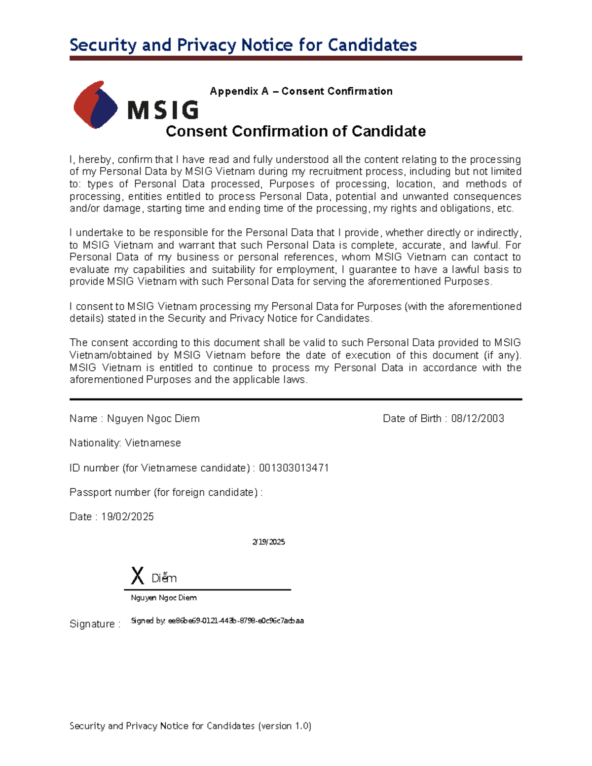 Appendix A for consent confirmation of candidate - Security and Privacy ...