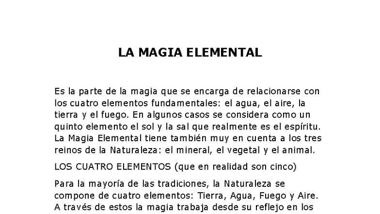 LA MAGIA ELEMENTAL: Los Cuatro Elementos y sus Influencias - Studocu