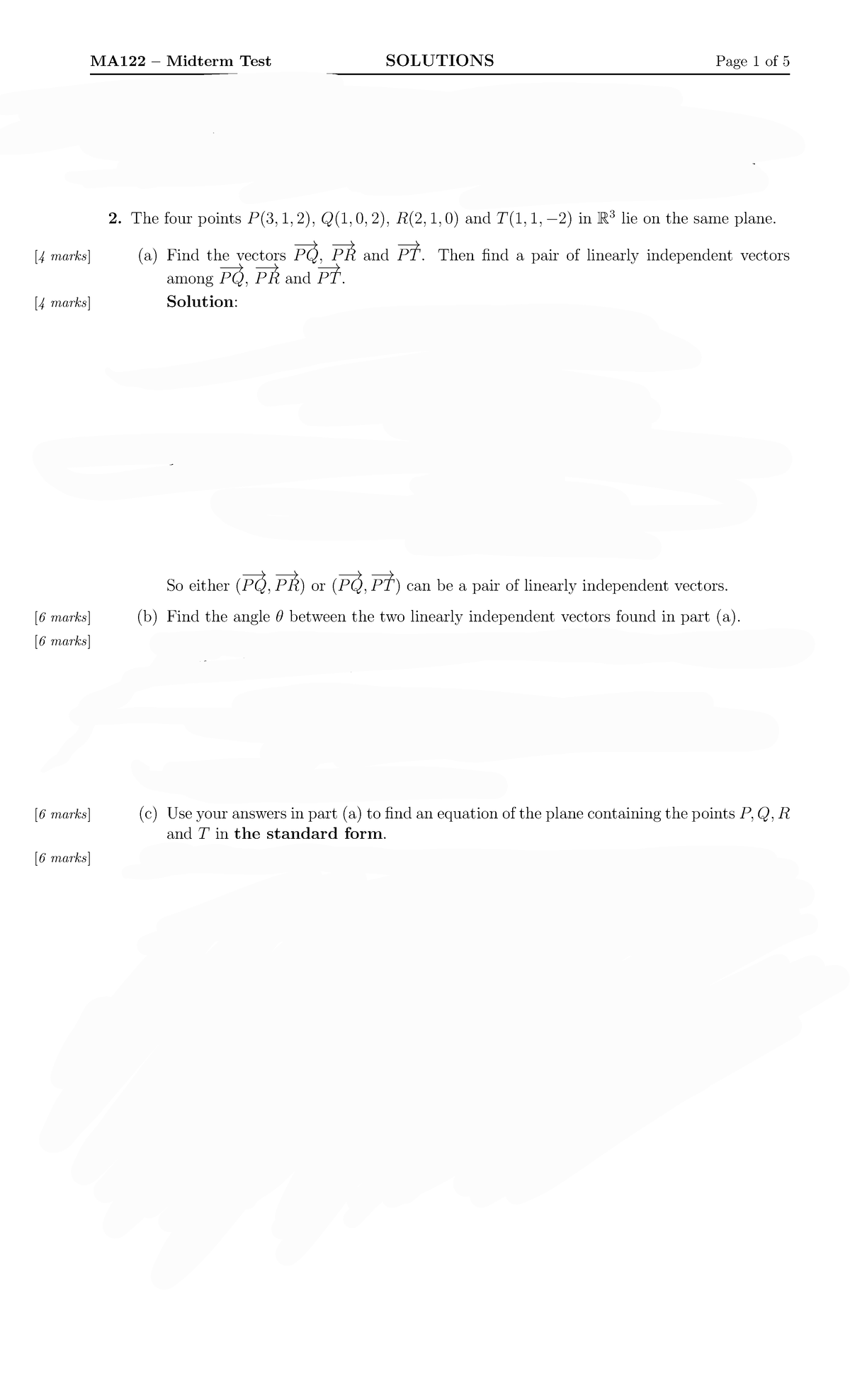 MA122 Midterm Test Solutions: Vector Analysis and Linear Systems - Studocu
