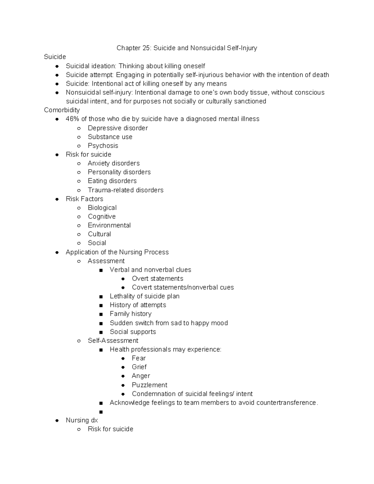 Chapter 25: Suicide and Nonsuicidal Behavior - Week 9 Psych Notes - Studocu