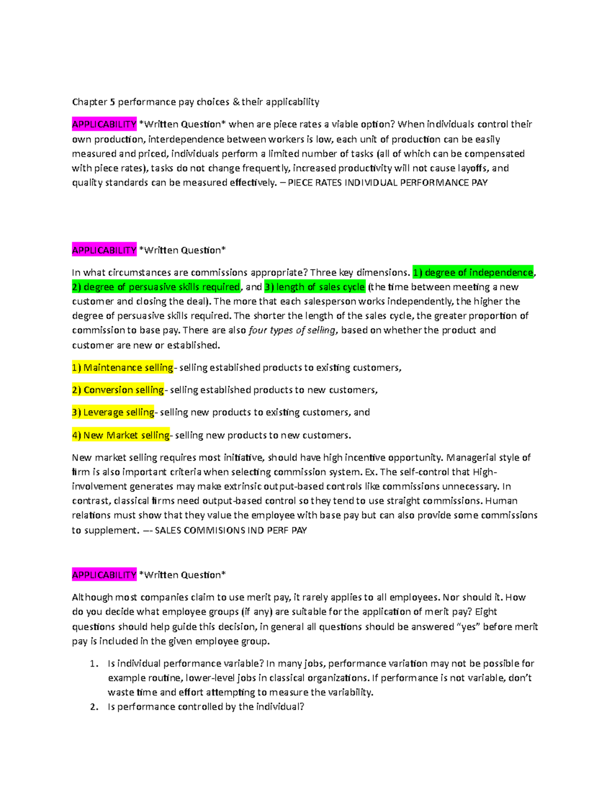 Compensation Final Review - Chapter 5 performance pay choices & their ...