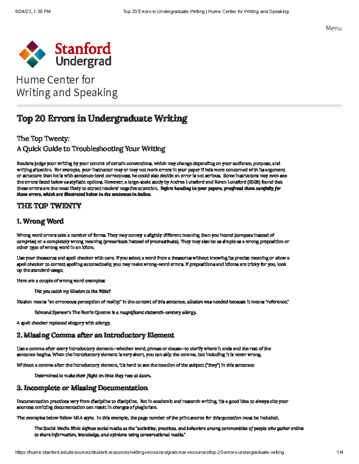 Top 20 Writing Errors in Undergrad Papers: A Quick Guide - Studocu