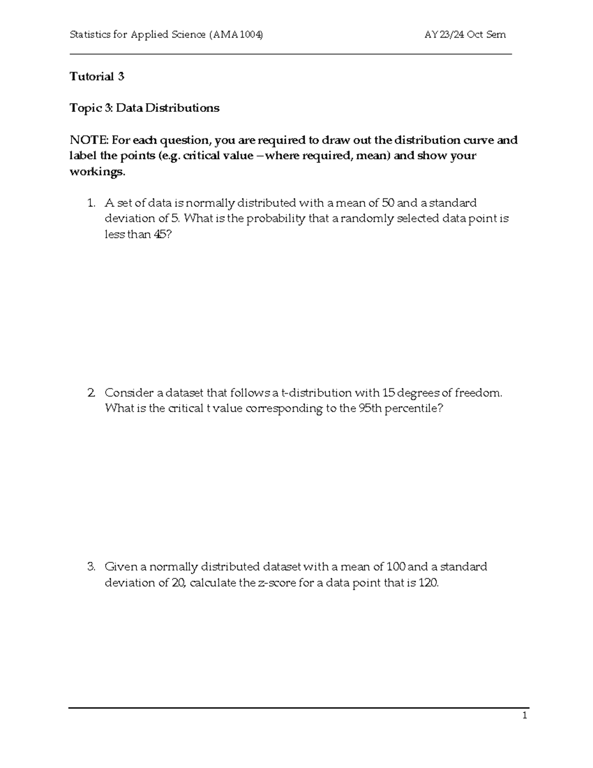 AMA1004 Tutorial 3: Data Distributions Questions AY2324 Oct Sem - Studocu
