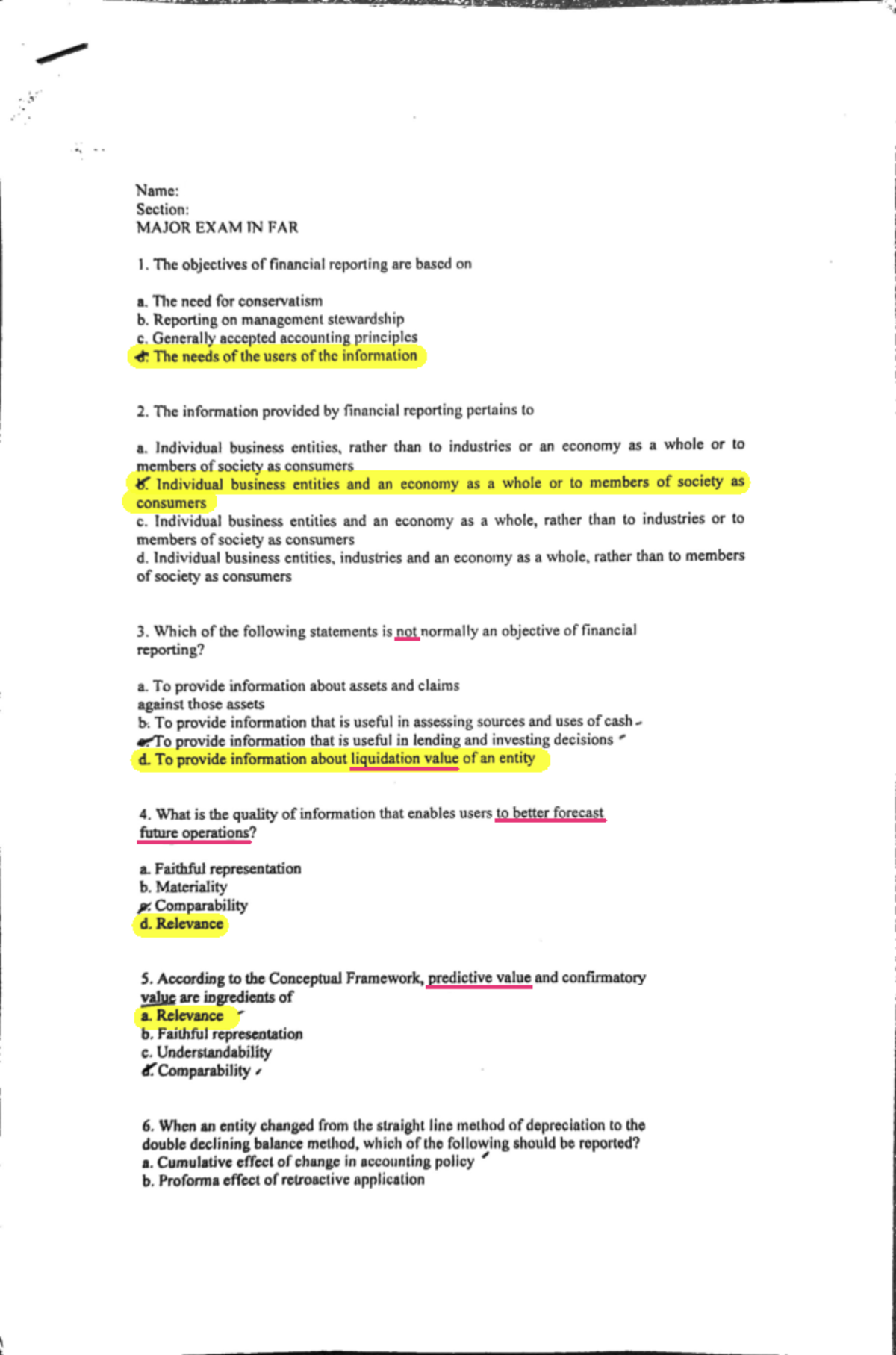 FAR Major Exam Mid Class - Name: Section: MAJOR EXAM IN FAR 1, The ...