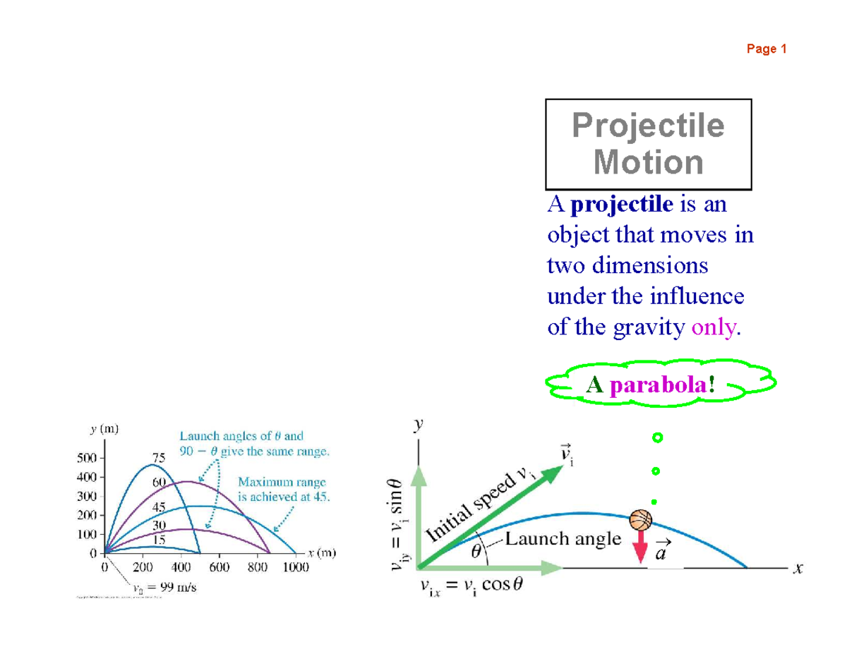 4 - Lecture note - a Projectile Motion A parabola! A projectile is an ...