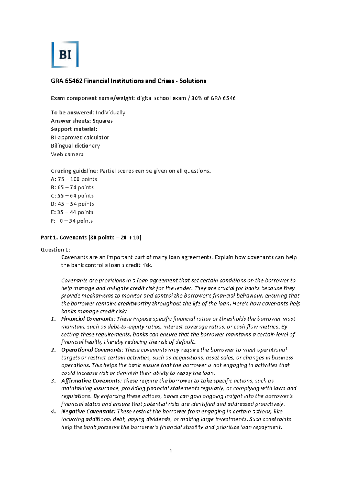 GRA 65462 Midterm Exam Solutions for Financial Institutions and Crises ...