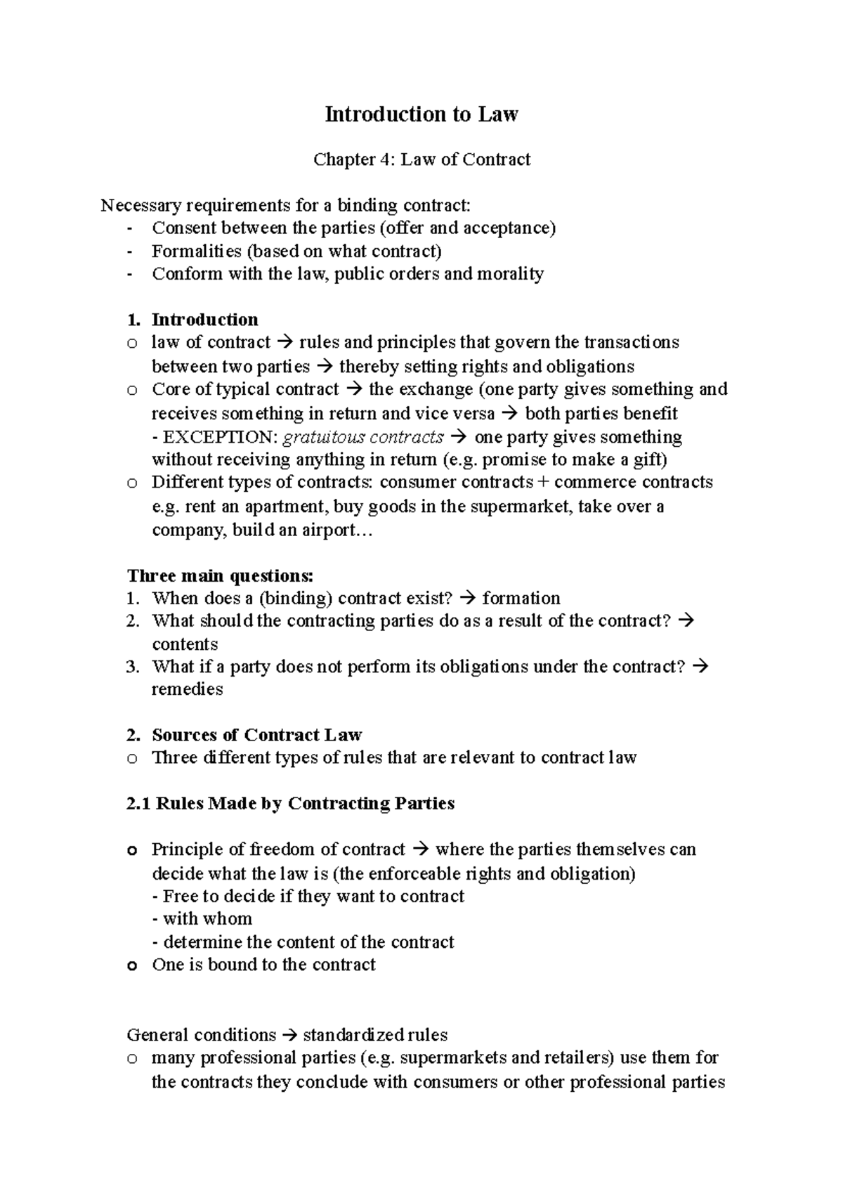 Law of Contract - Introduction to Law (Chapter 4) - Studeersnel