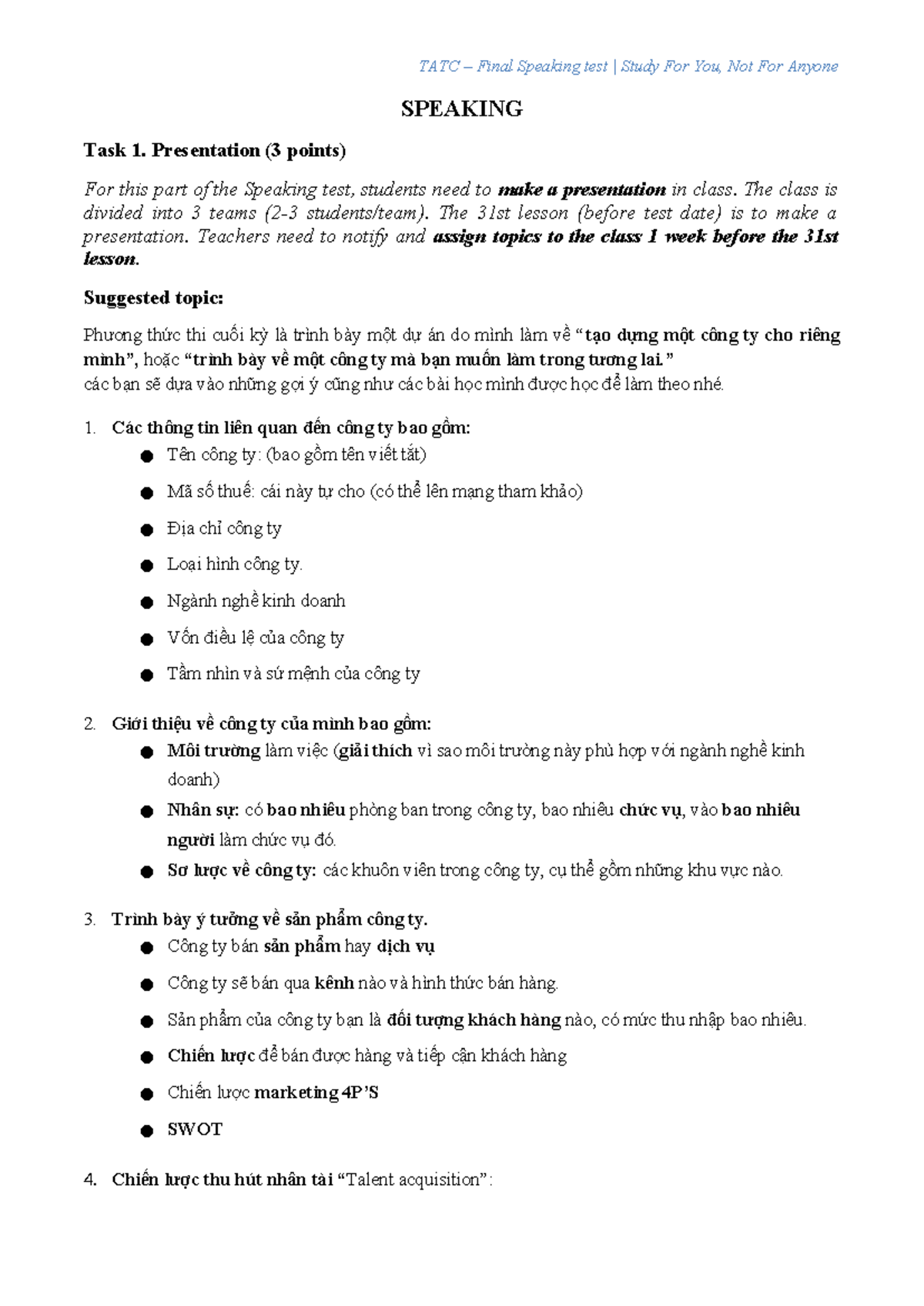 TATC Final Test Speaking (2023) - TATC – Final Speaking test | Study ...