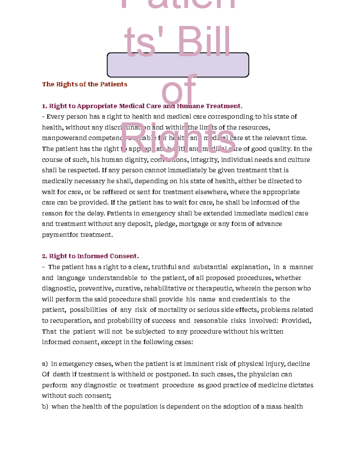 Patients' Bill of Rights Overview: Key Protections and Responsibilities ...