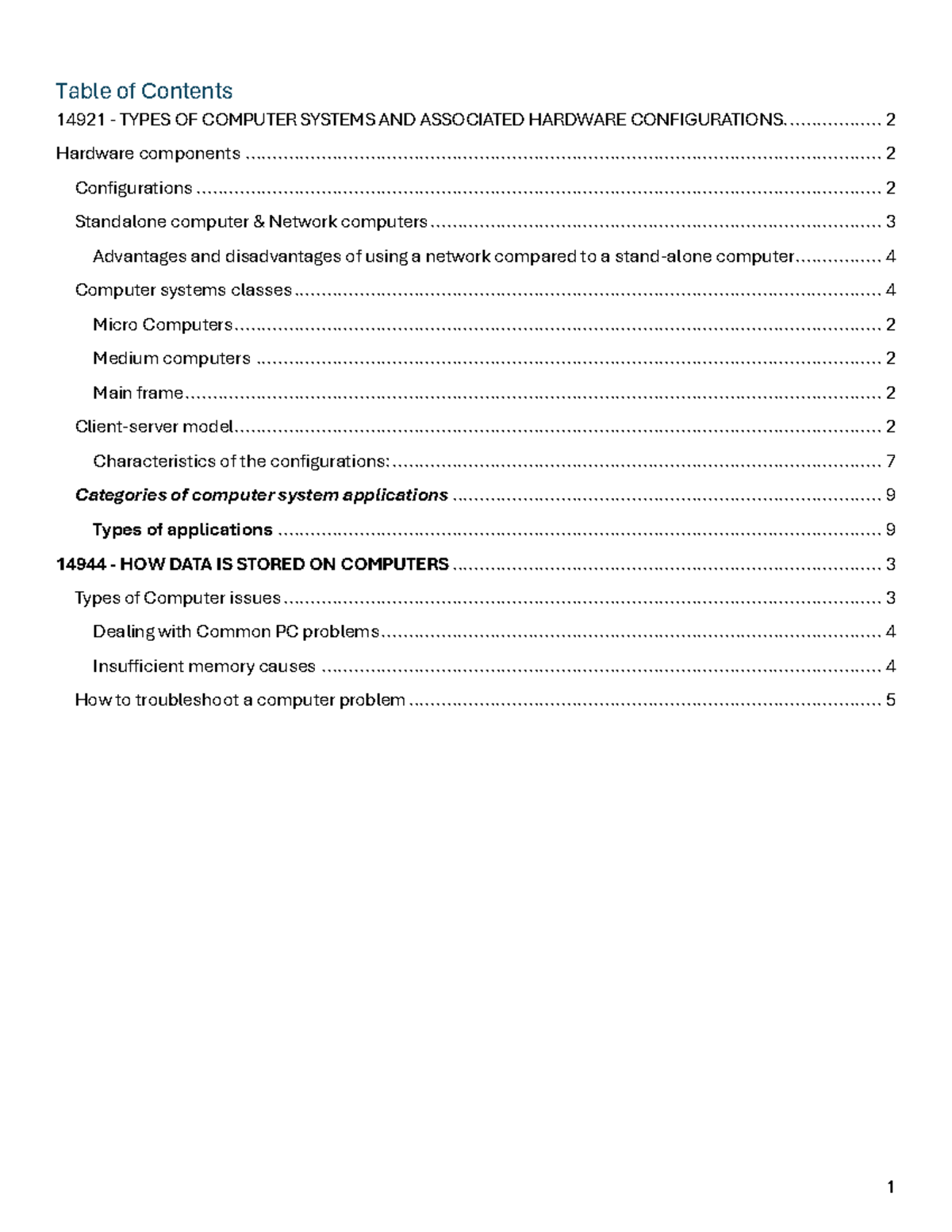 14921 & 14944: Computer Systems, Hardware Configurations & Data Storage ...