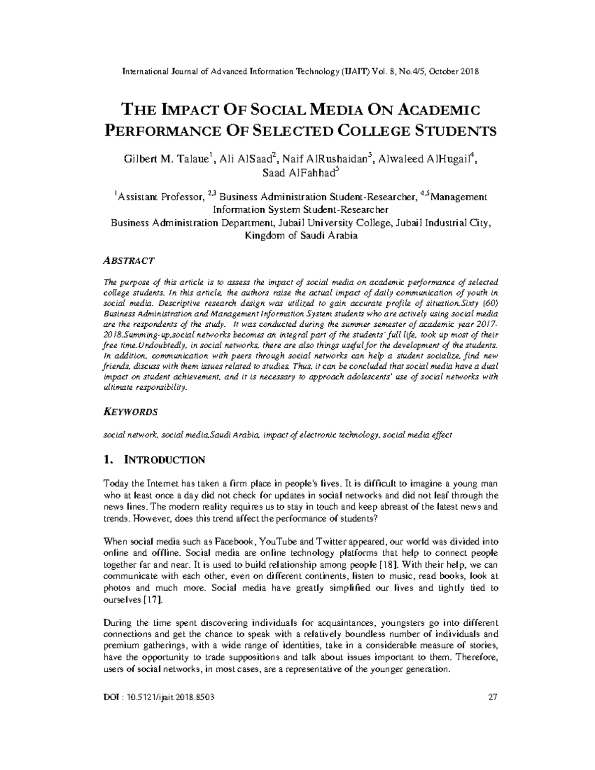 THE Impact OF Social Media ON Academic P - DOI : 10.5121/ijait.2018 27 ...
