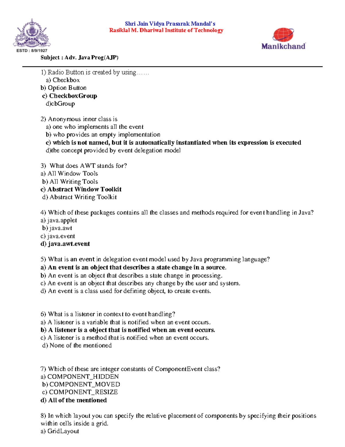 AJP MCQ ALL Chapters - MCQ questions for paper - Shri Jain Vidya ...