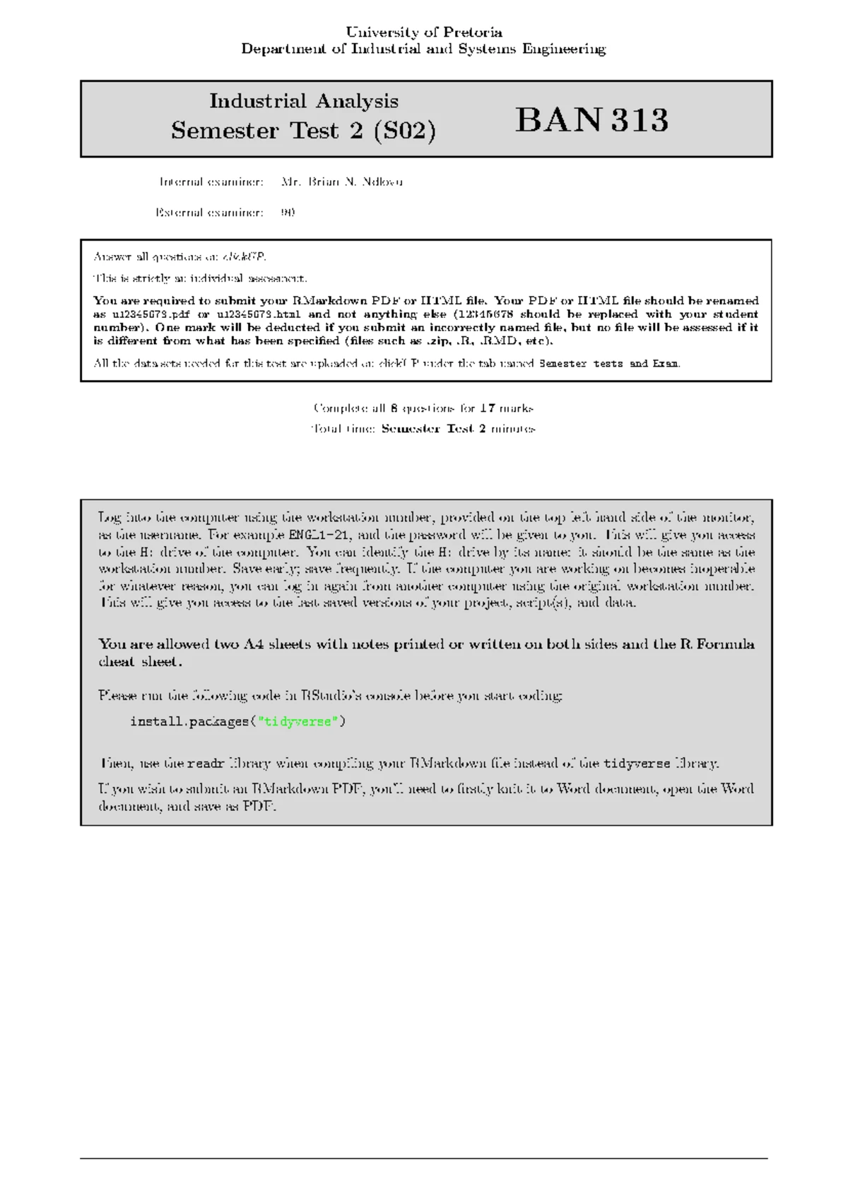 BAN313 E01 July 2020 Exam Memo: Data Analysis & Results - Studocu