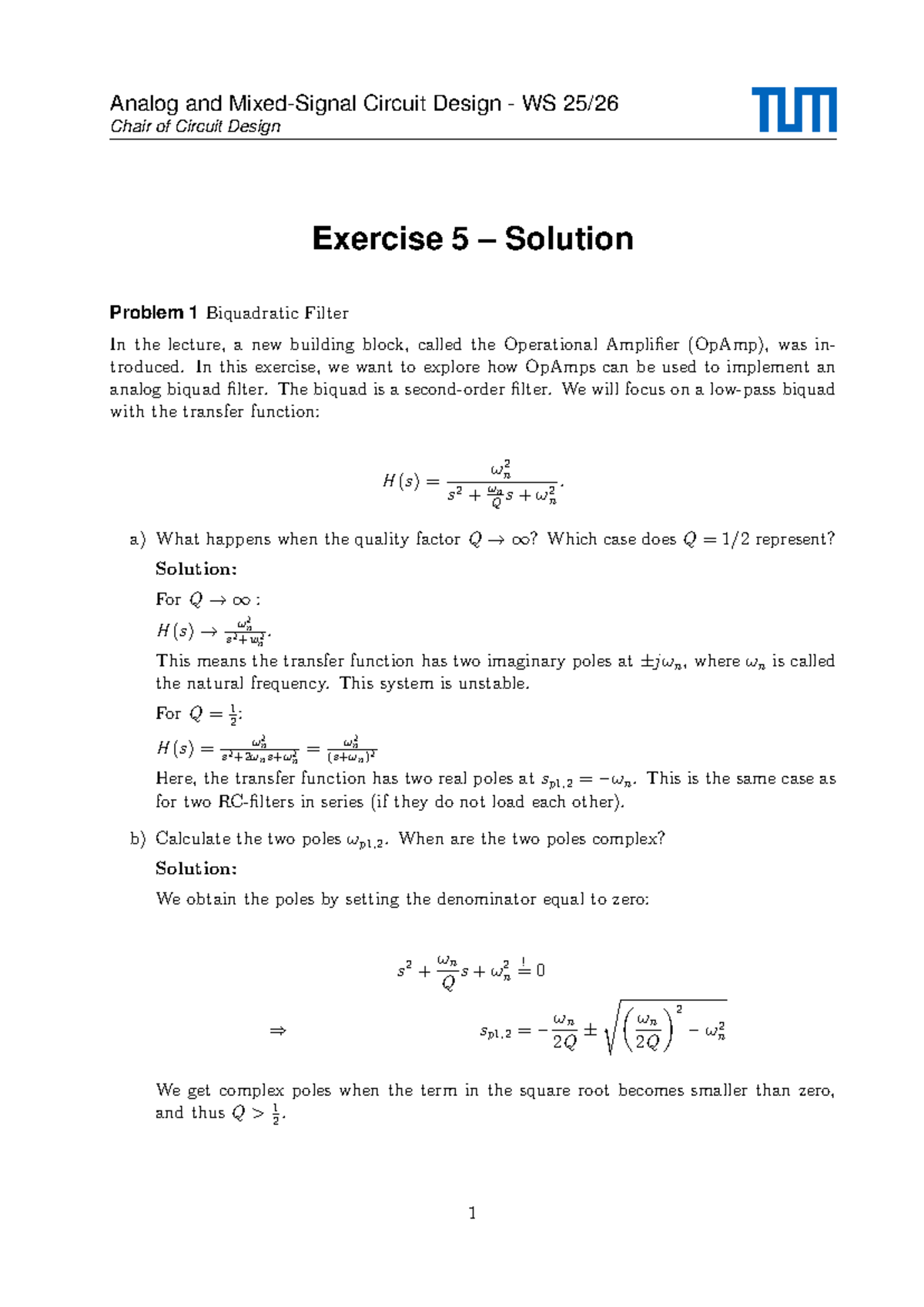 Analog and Circuit Design WS Exercise 5: Biquadratic Filter Solutions ...